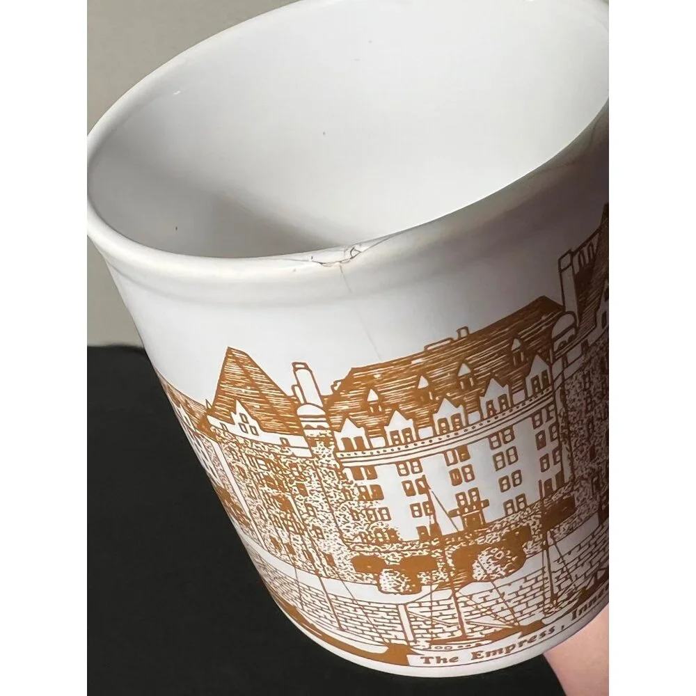 VTG Empress Hotel Victoria B.C. Coffee Mug Exclusive Souvenir Ceramic White Gold